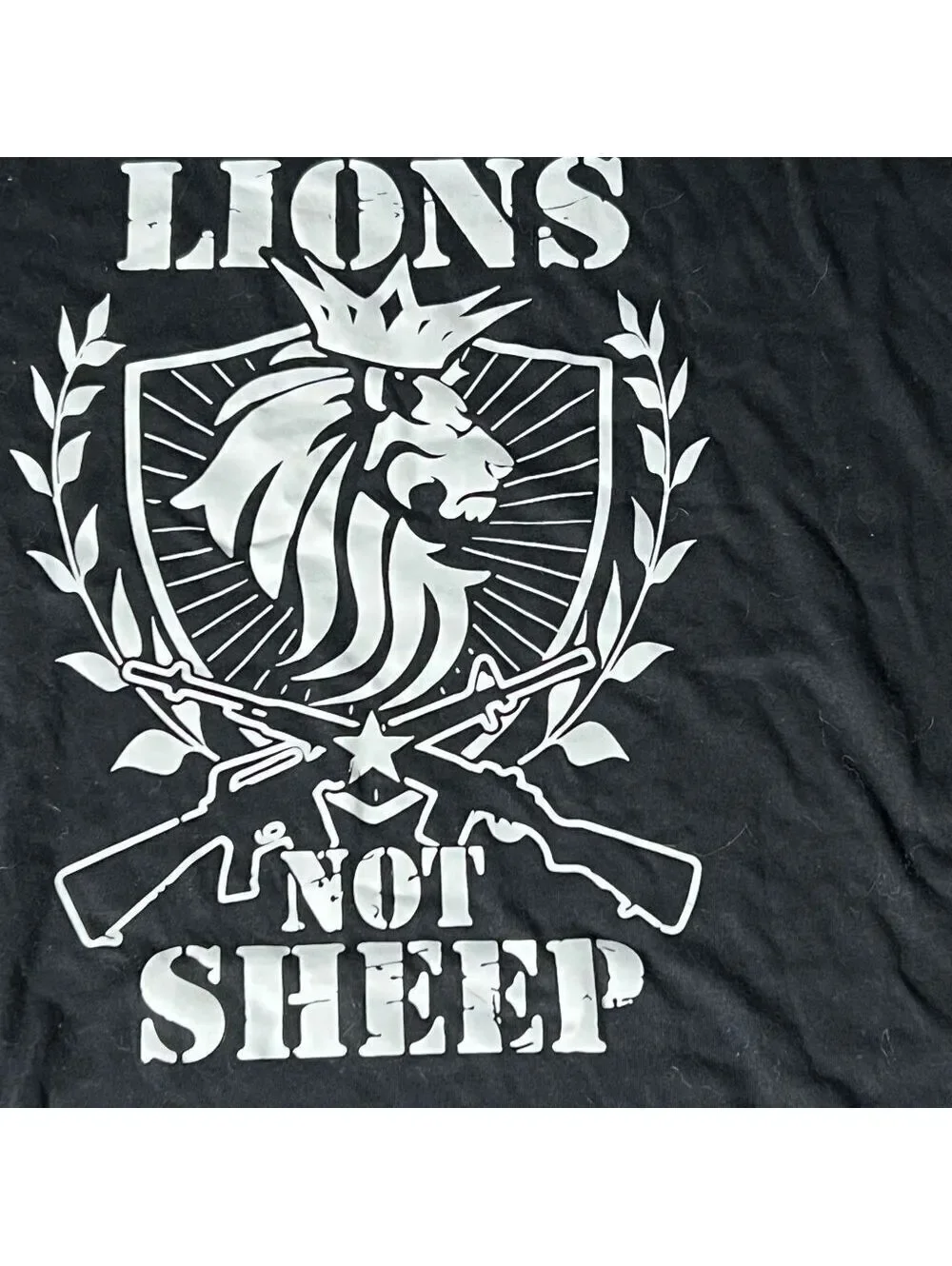 “Lions not sheep” t-shirt Black White Lion Crown Guns AK 47 Rifle Patriot NRA XL